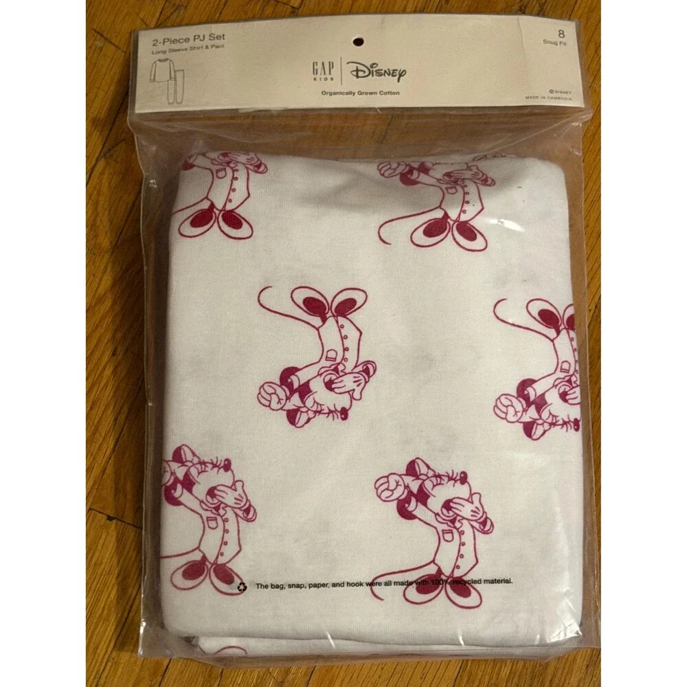 NWT Gap Kids Disney Minnie Mouse Organic Cotton 2-Piece Pajama Set Size 8